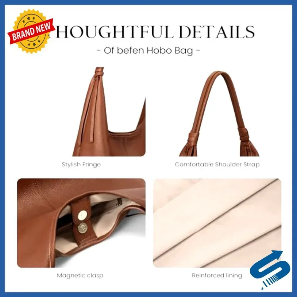 Genuine Leather Slouchy Hobo Tote Handbag with Tassel Ribbon Chic Boho